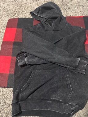 Washed Black Pullover Hoodie with Kangaroo Pocket